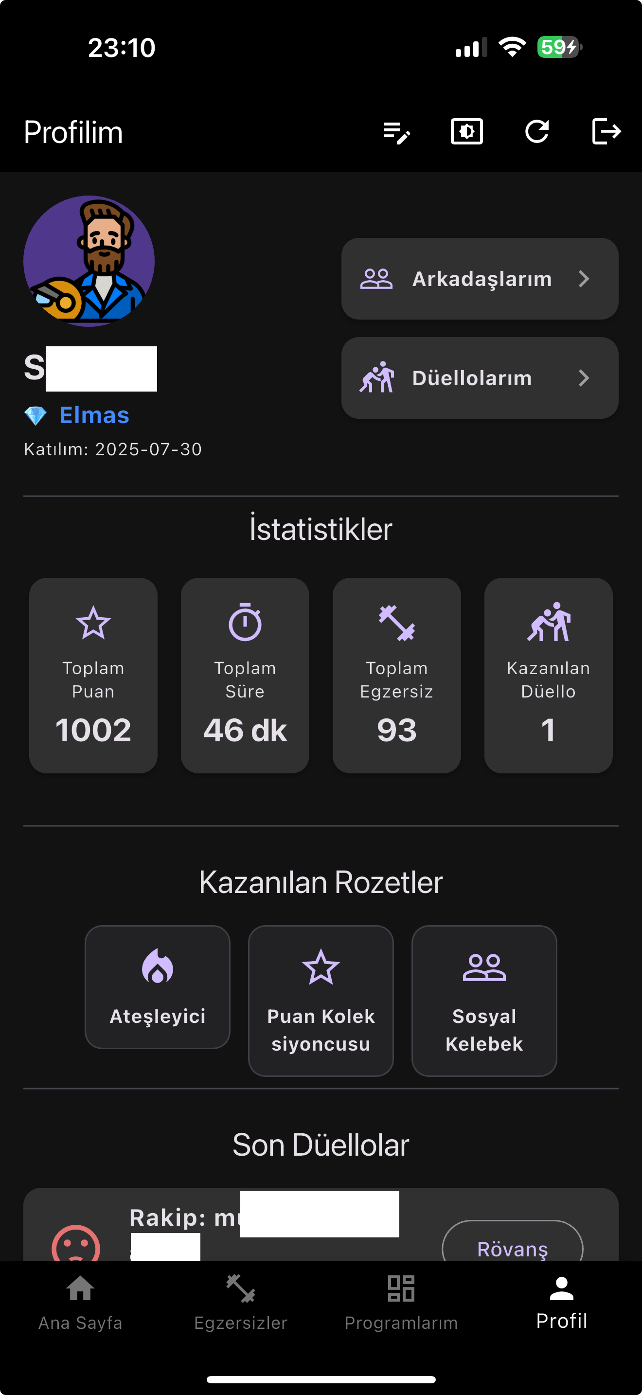 Profil ve Rozetler Ekranı